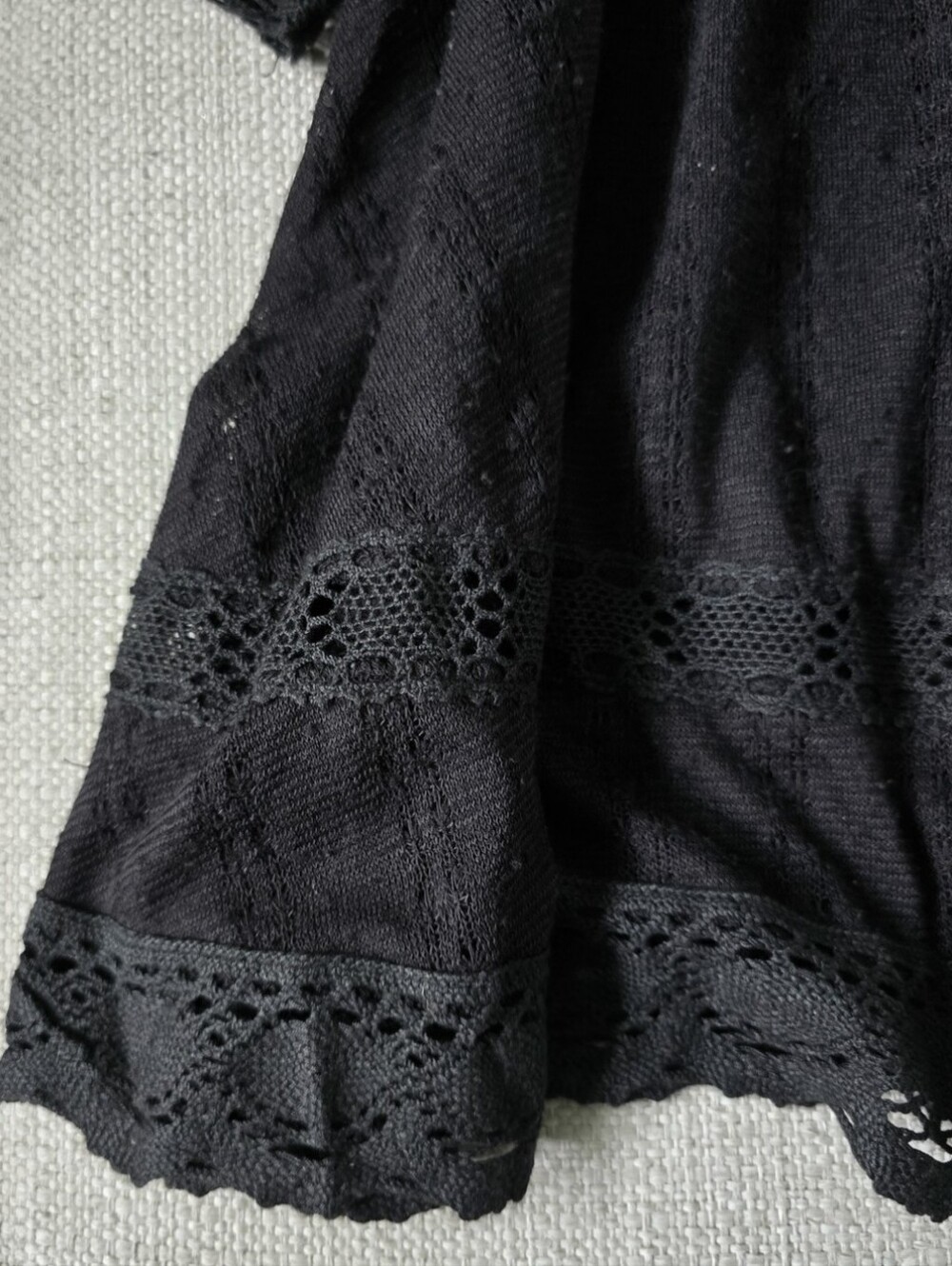 Free People Black Lace Crochet Boho Babydoll Top Small Flowy Peasant Blouse - Picture 3 of 5